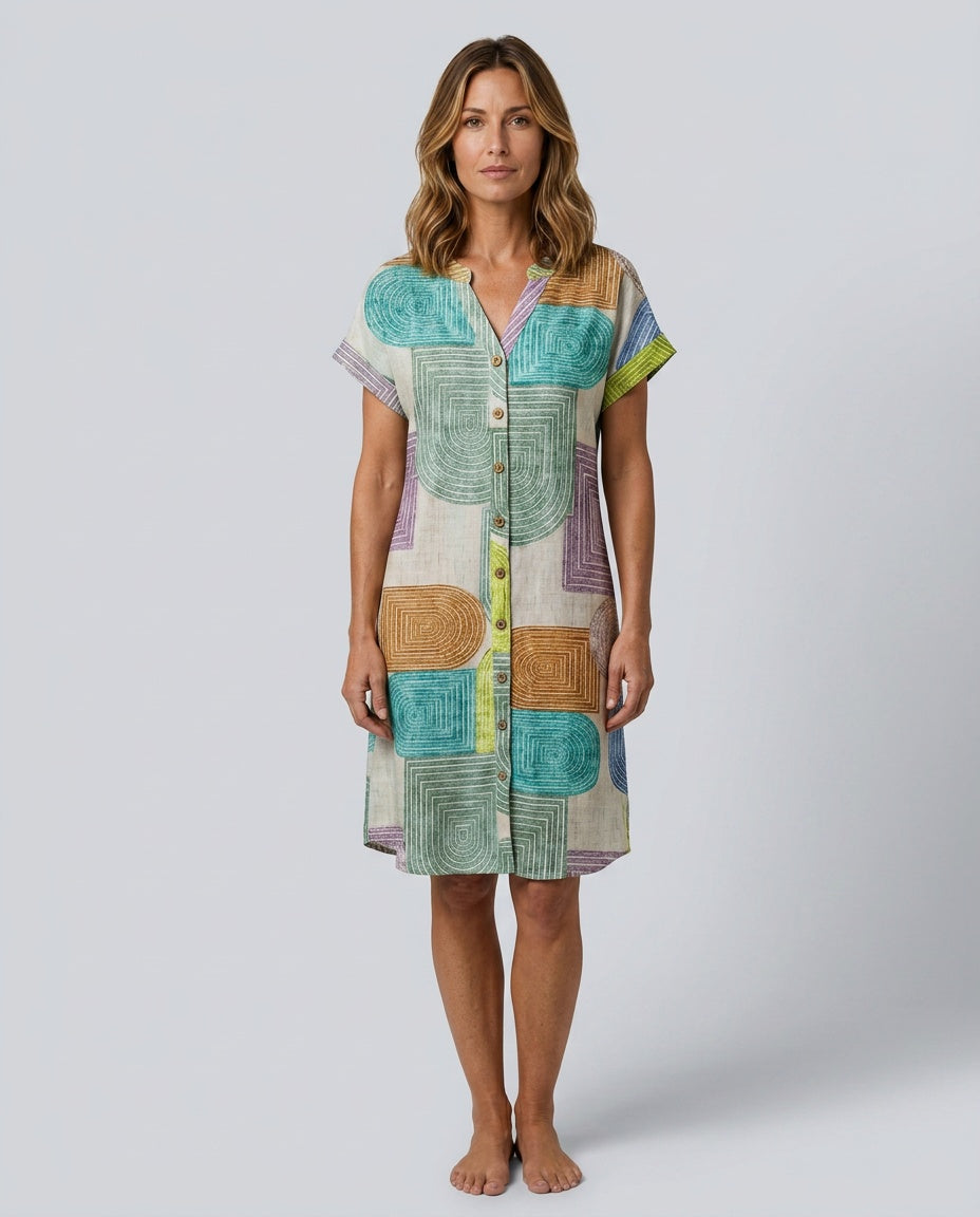 Fenella | Geometric Print Knee-Length Midi Dress