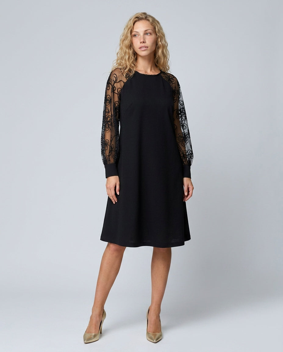 Naia | Long Lace Sleeve Midi Dress