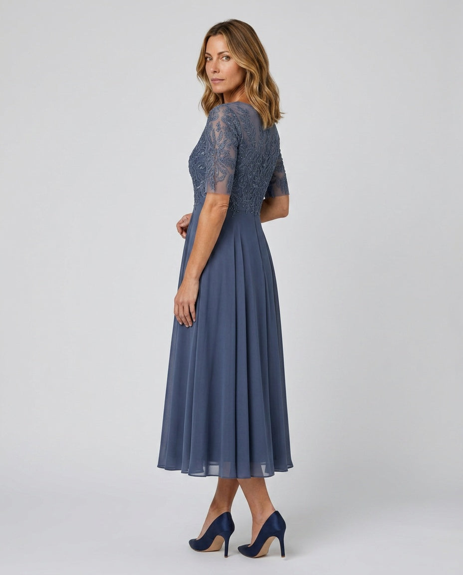 Harlow | Lace Bodice 3/4 Sleeve Midi Dress