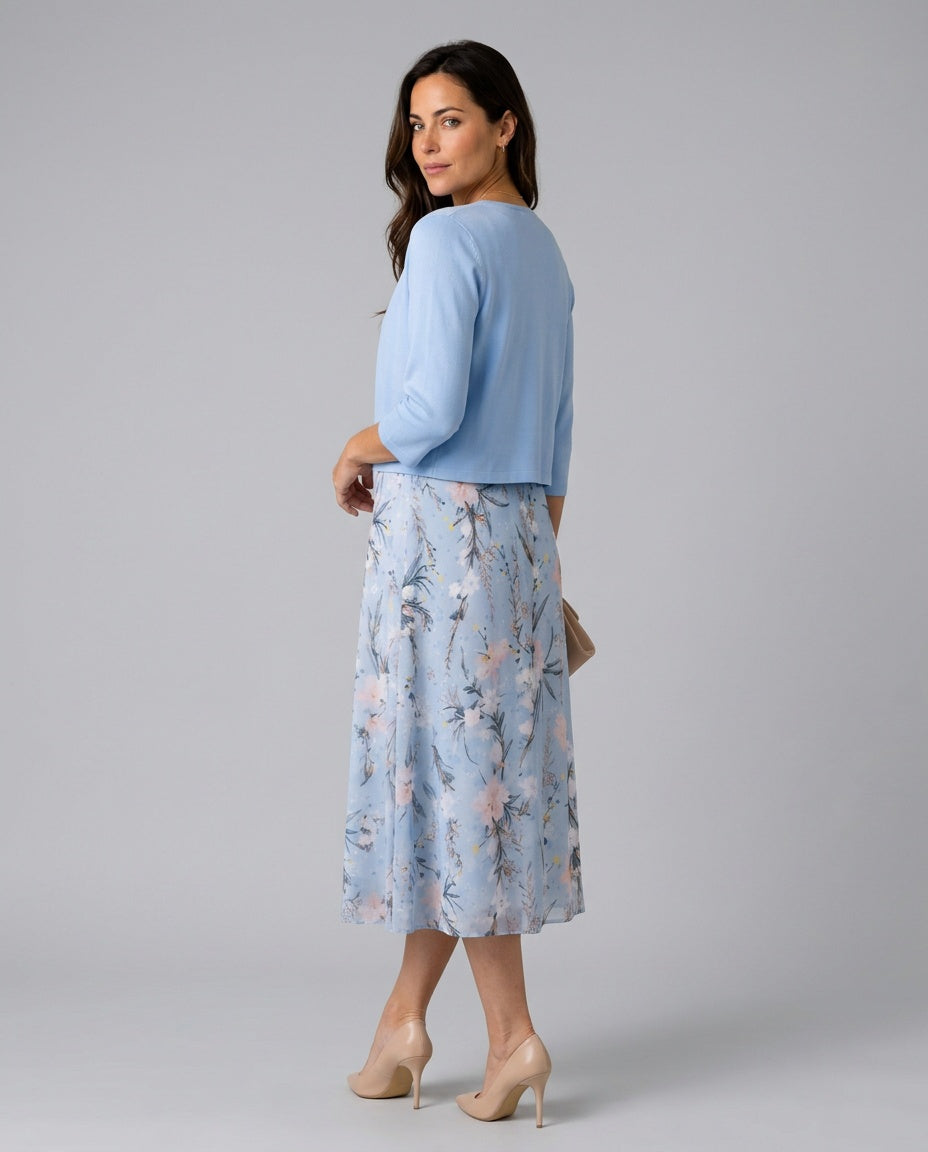 Reva | Floral Print Sleeveless Midi Dress with Cropped Jacket