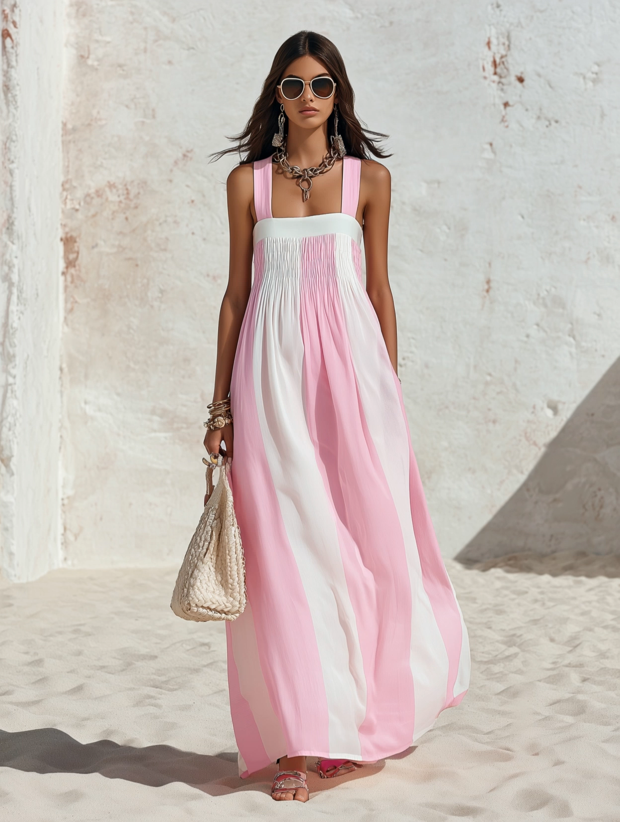 Winnie | Square Neck Striped Sleeveless Maxi Dress
