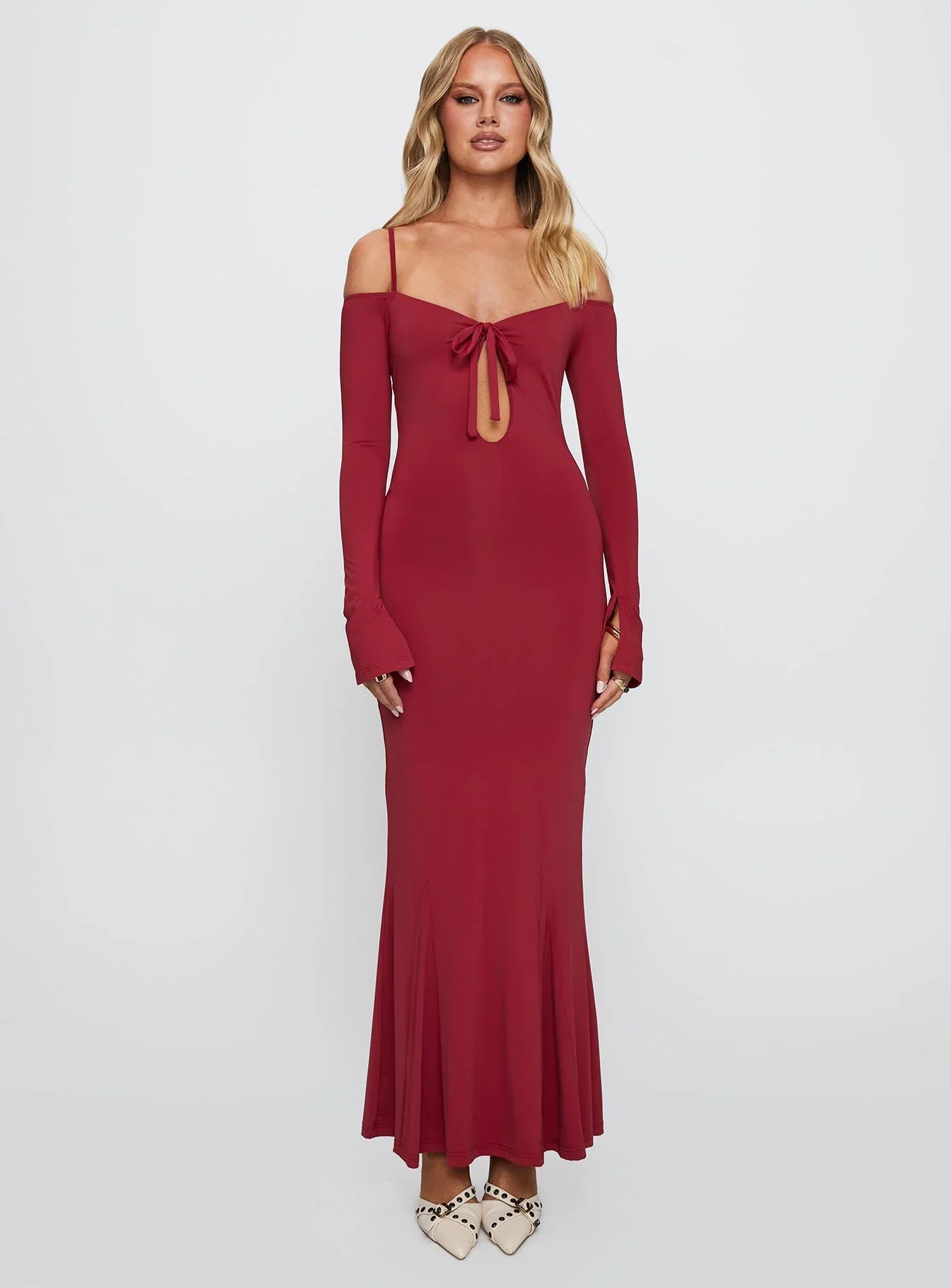 Celeste | Long Sleeve Cut-Out High Split Maxi Dress
