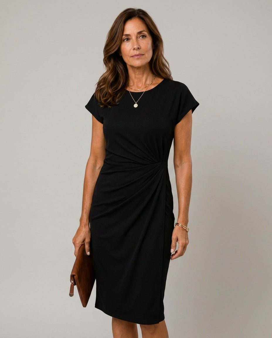 Mia | Waist Ruched Short Sleeve Midi Dress