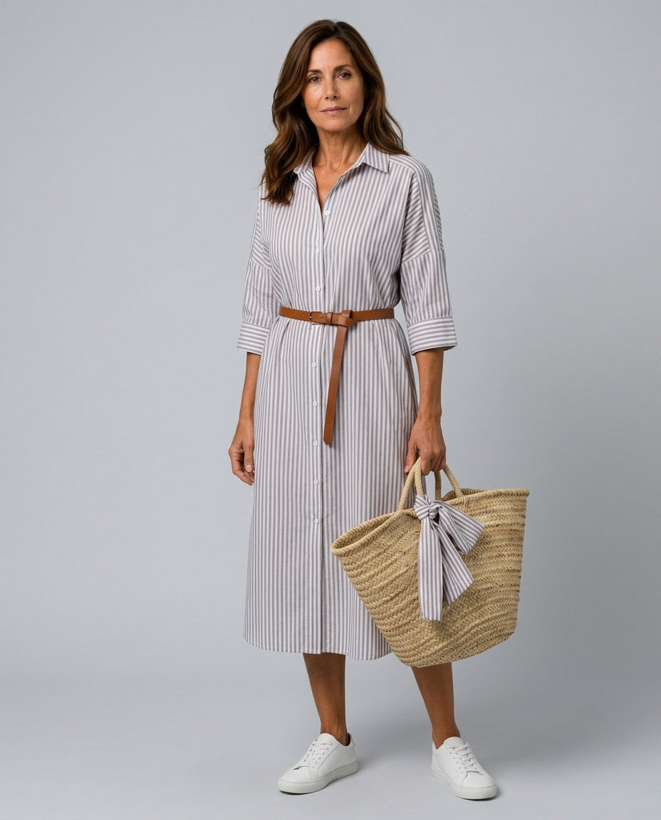 Beatriz | Striped Button-Front Midi Shirt Dress