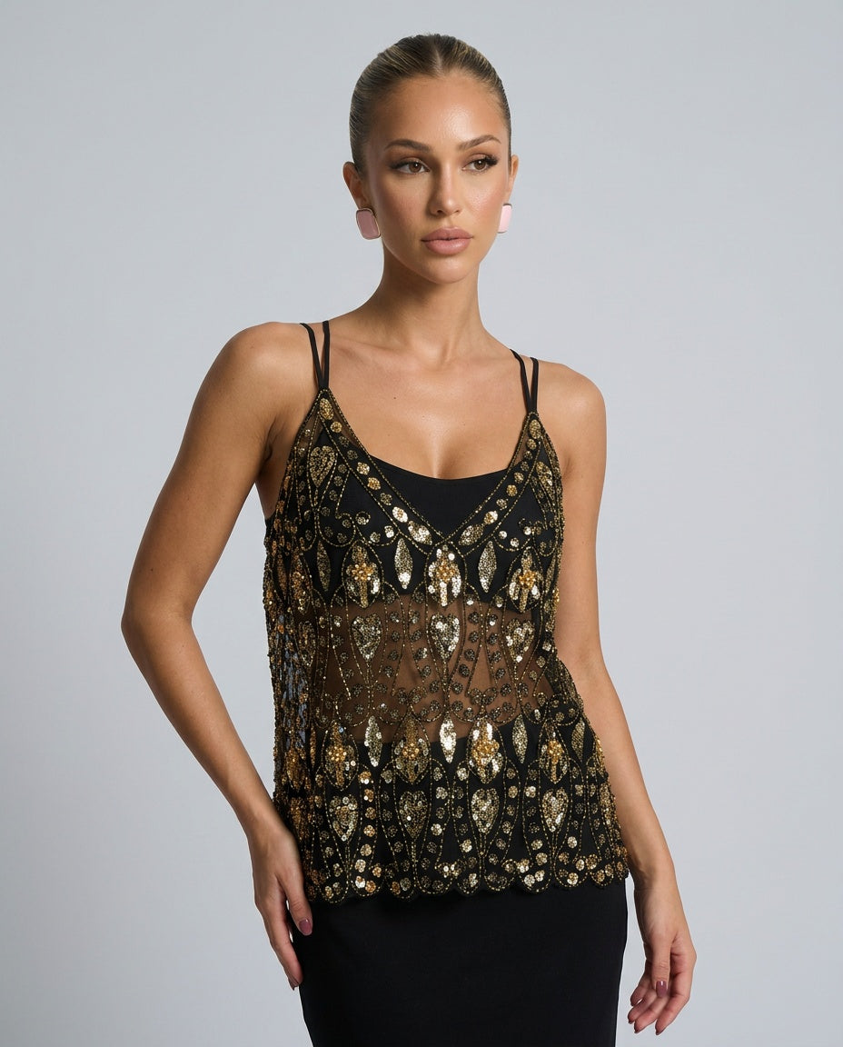 Brooke | Plunge V-Neck Backless Sequin Top