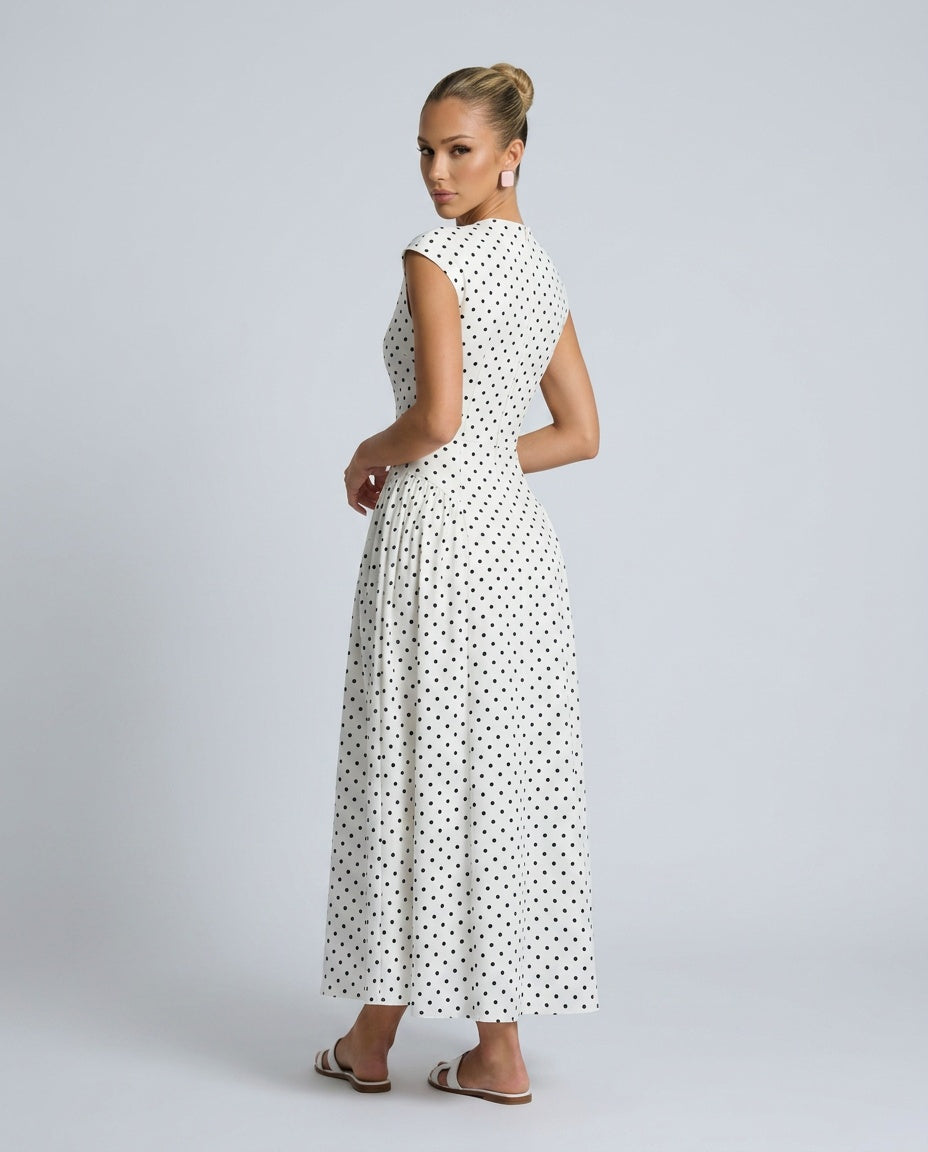 Margot | Polka Dot Cap Sleeve Maxi Dress