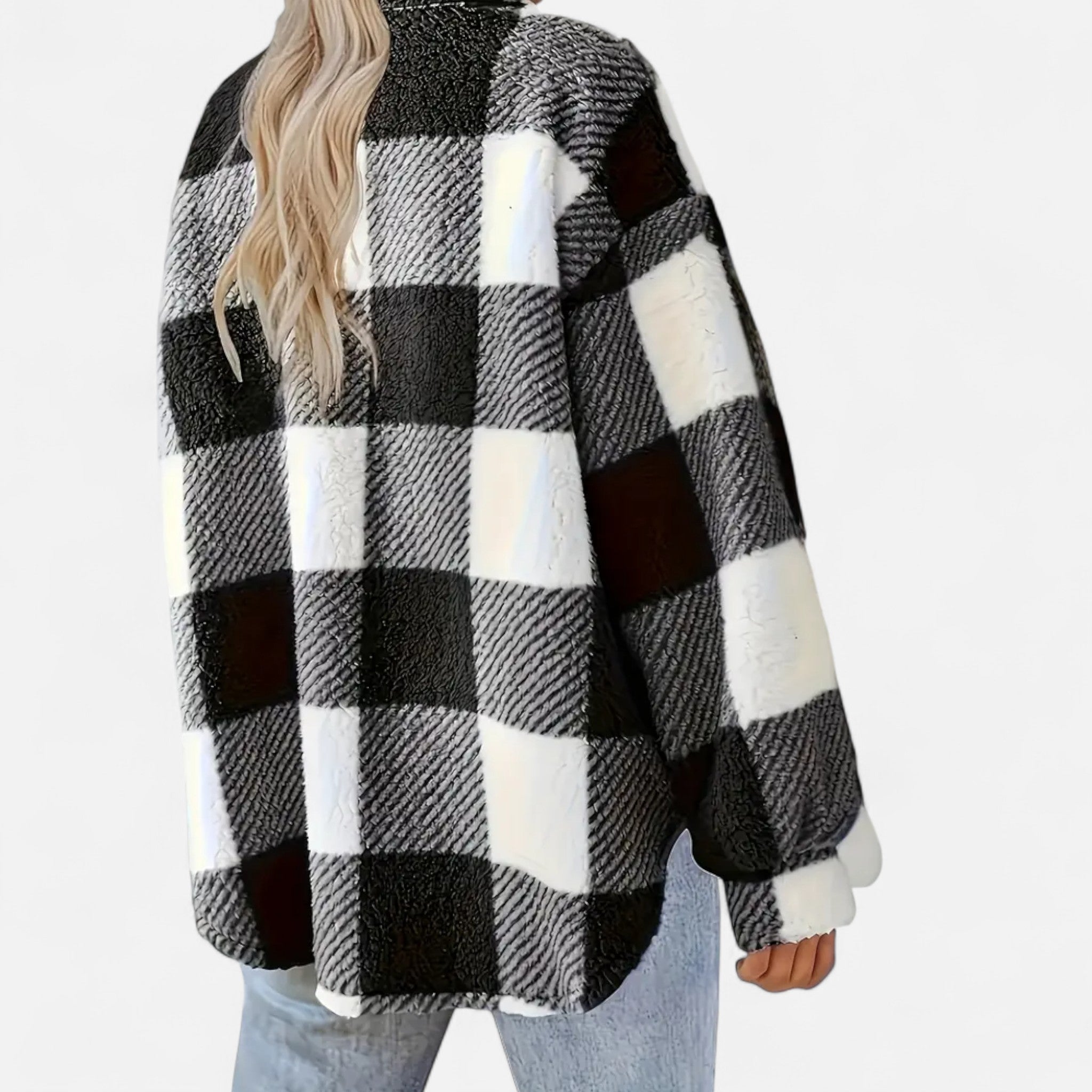 Piper | Check Print Button Front Sherpa Jacket