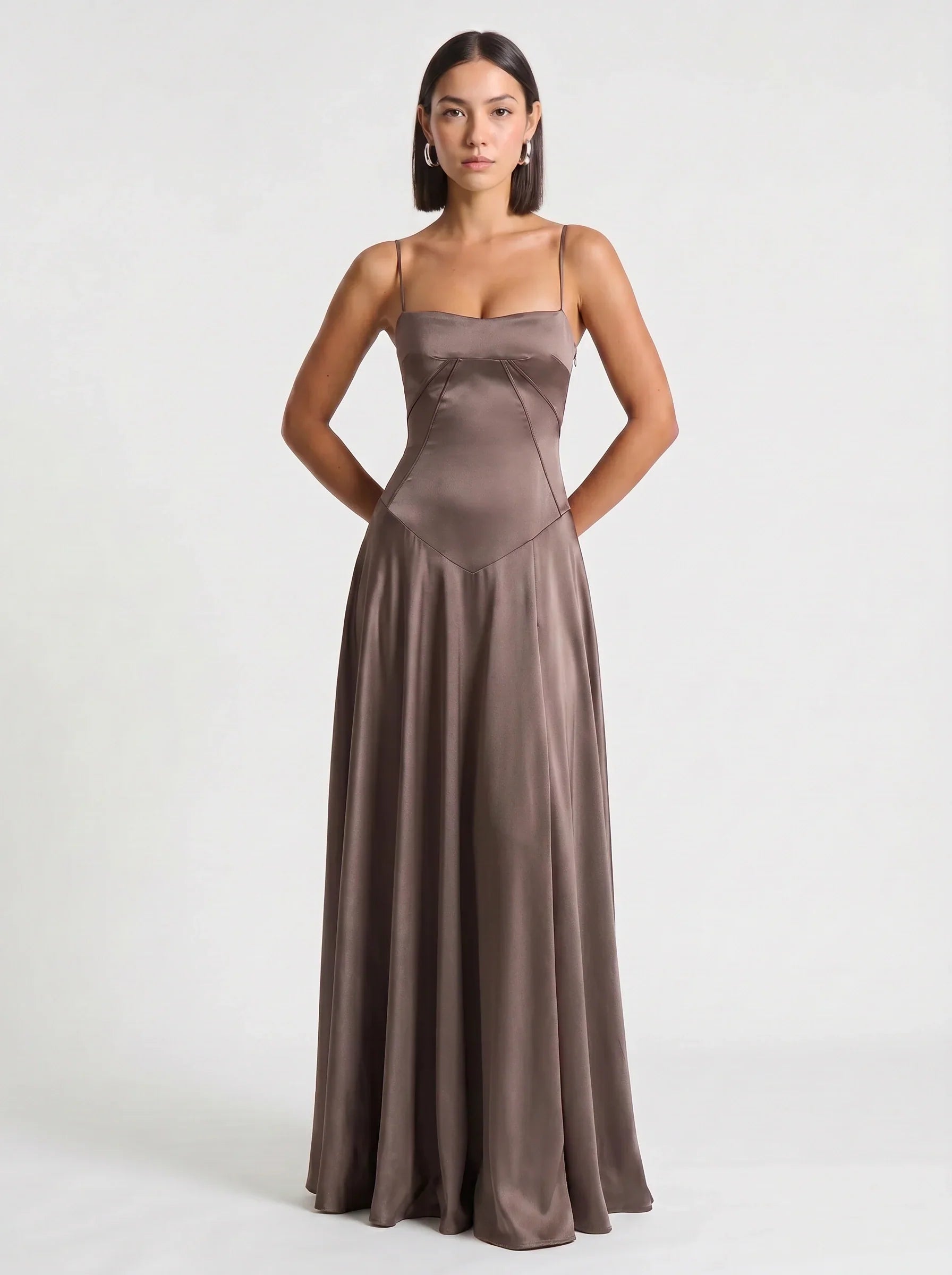 Quinn | Sweetheart Darted Satin-Look Maxi Dress