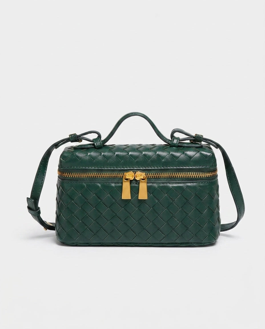 Small Woven Top Handle Bag with Phone Pocket