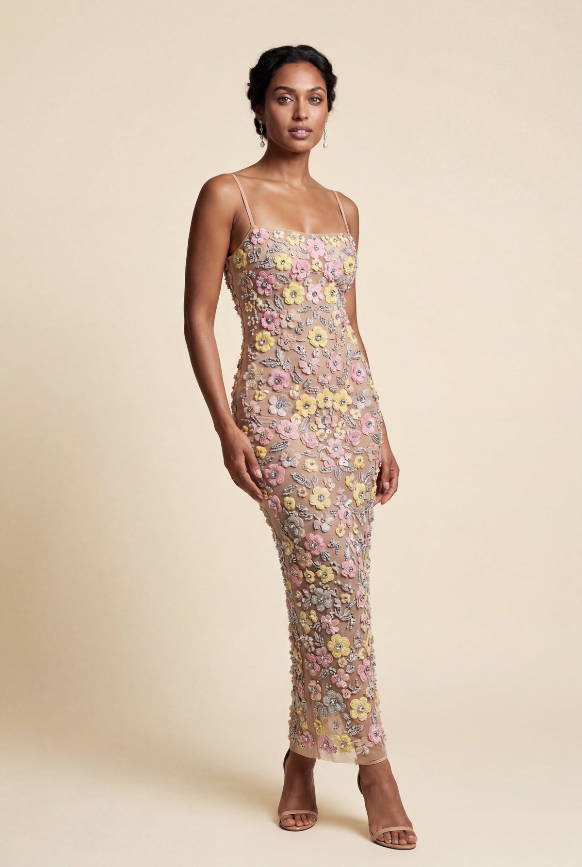 Willa | 3D Floral Embroidered Fitted Maxi Dress