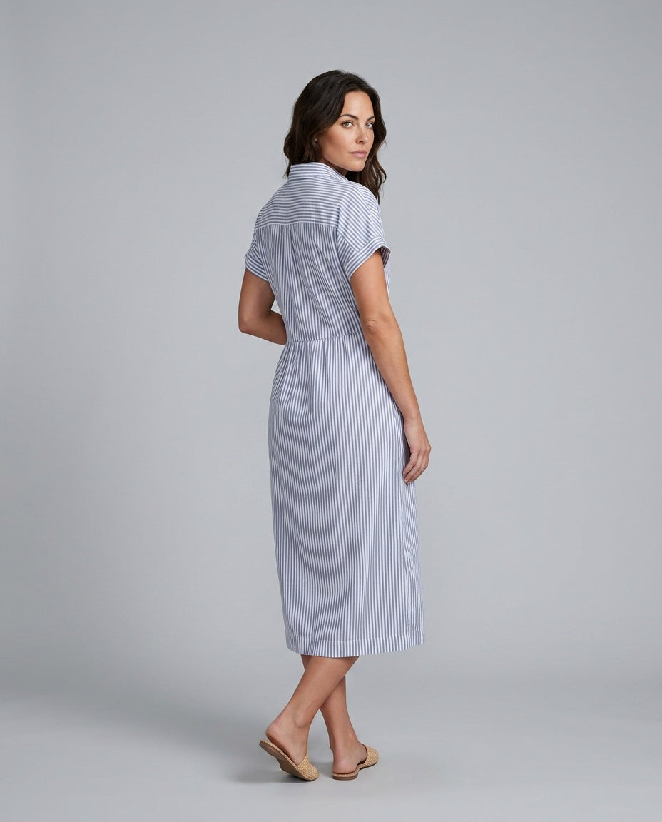 Anais | Short Sleeve Striped Midi Dress