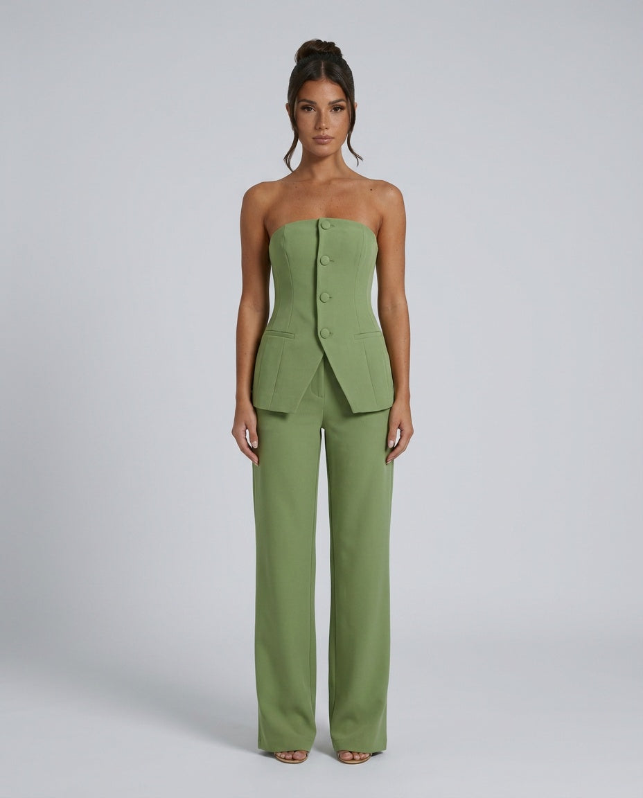 Scarlett | Strapless Asymmetric Button Wide-Leg Set