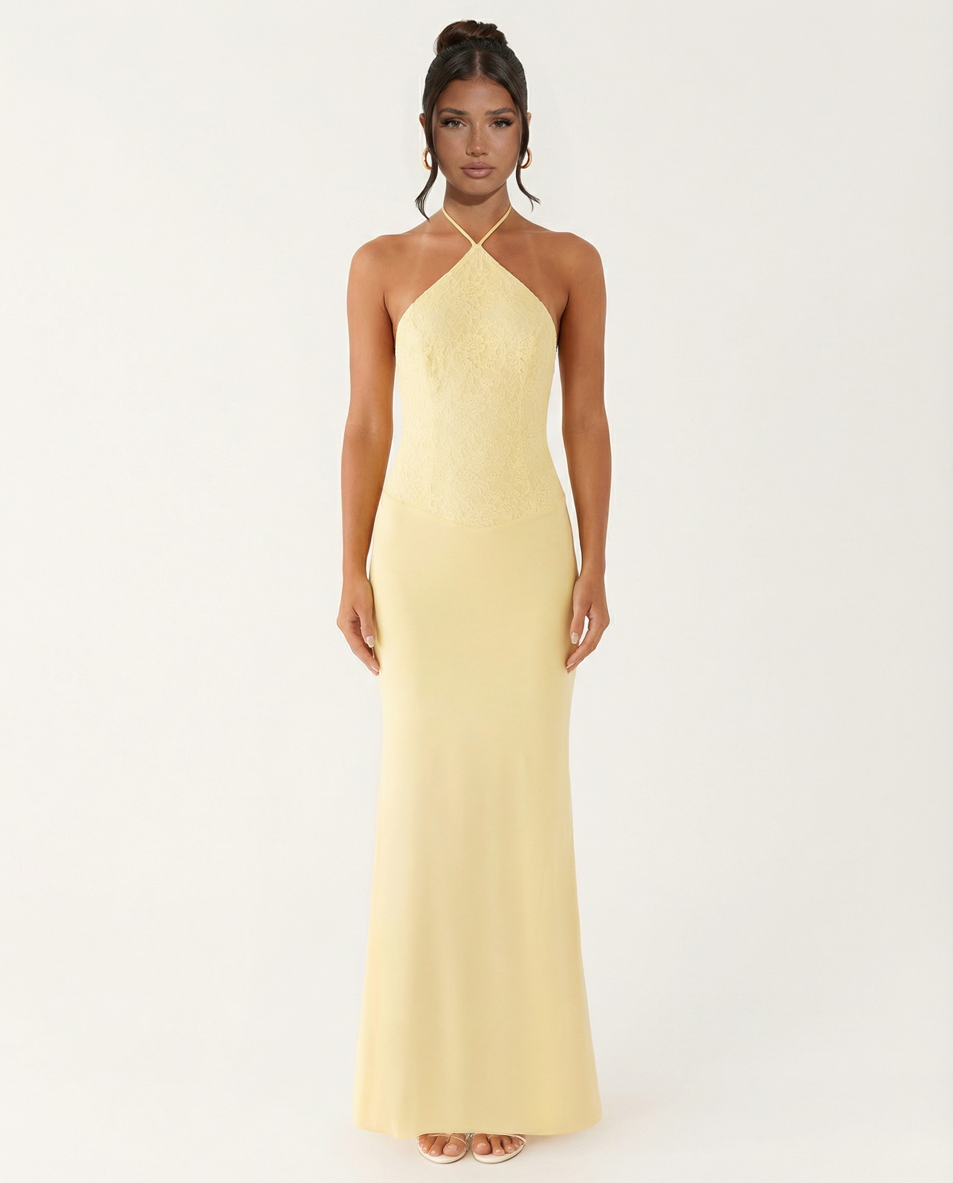 Bessie | Halter Neck Maxi Dress with Lace Bodice