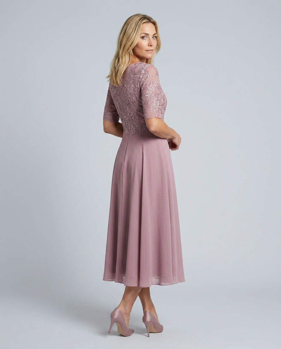 Harlow | Lace Bodice 3/4 Sleeve Midi Dress