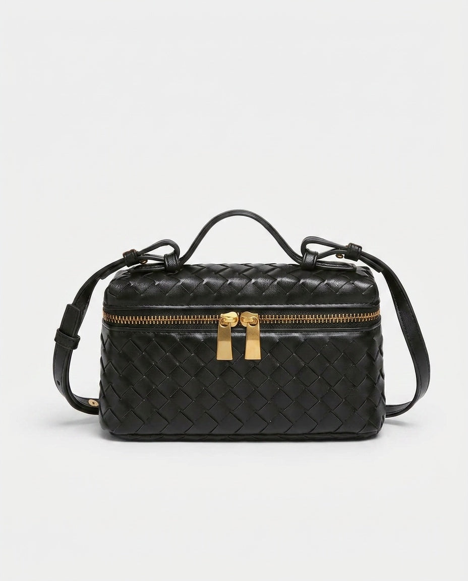 Small Woven Top Handle Bag with Phone Pocket