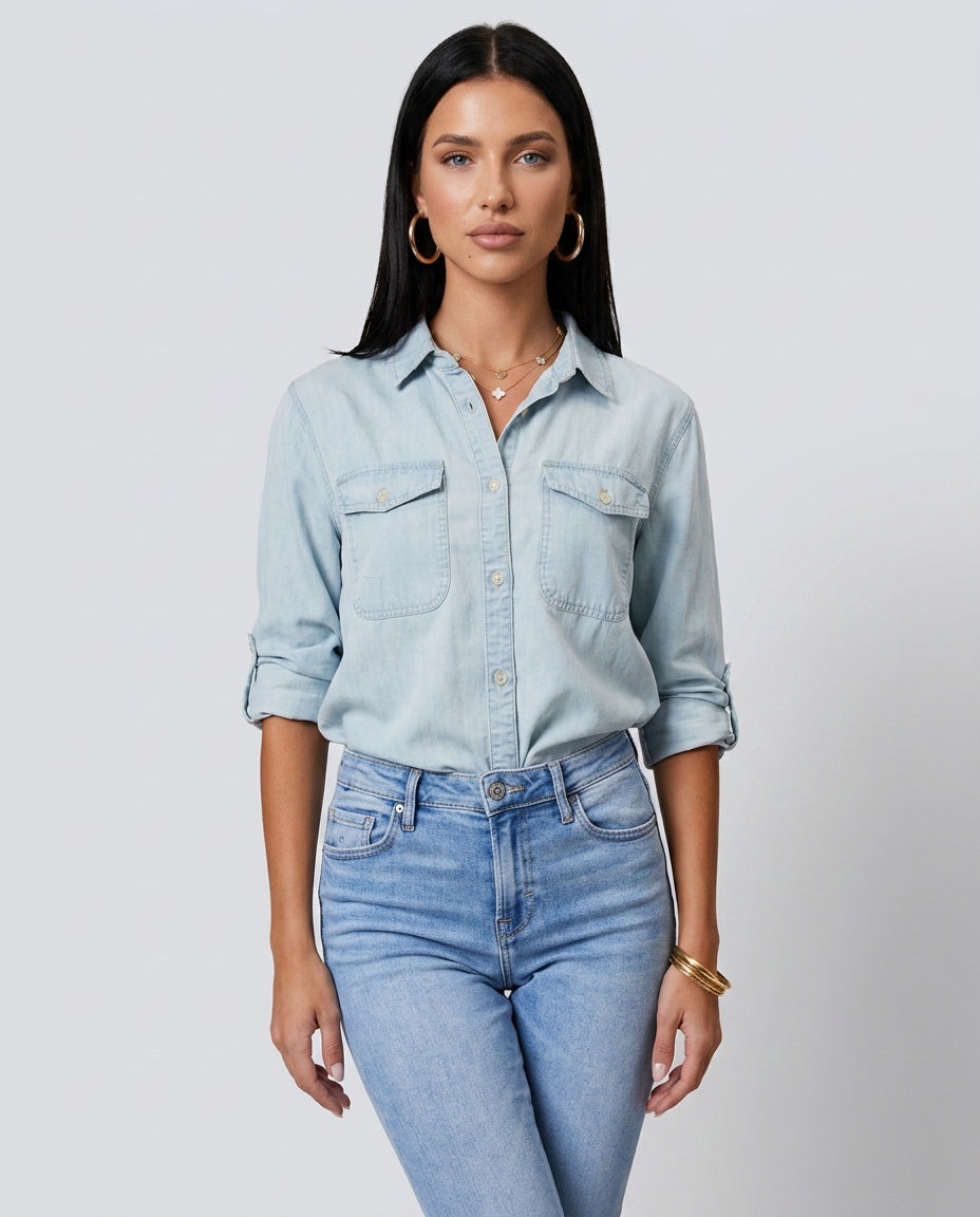 Emilia | Long Sleeve Button-Up Denim Shirt