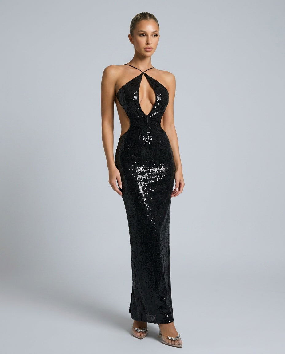 Mia | Backless Cutout Sequin Maxi Dress