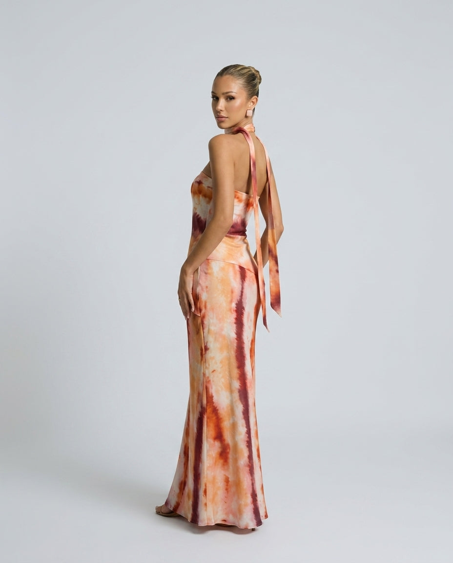 Ximena | Strapless Printed Neck Scarf Maxi Dress