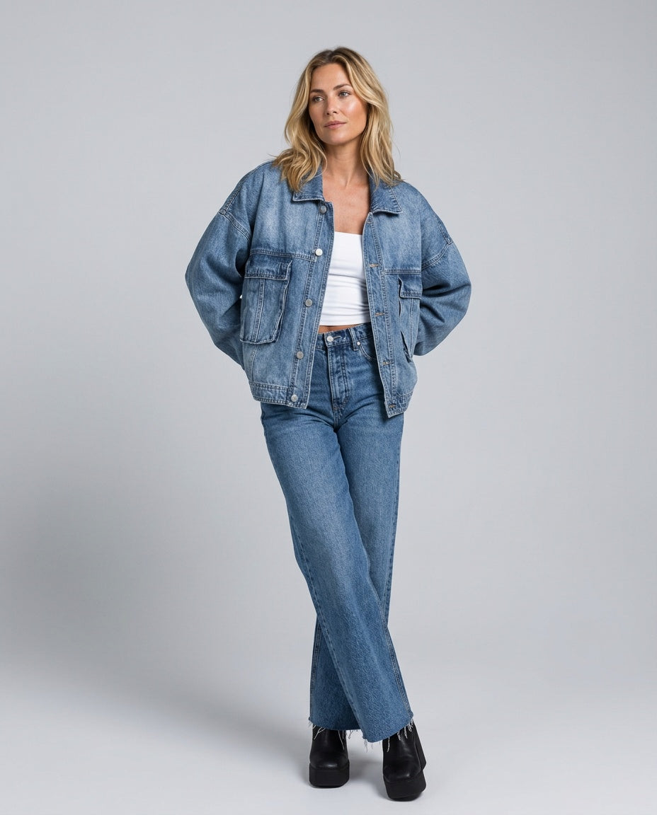 Elin | Oversized Vintage Wash Denim Jacket