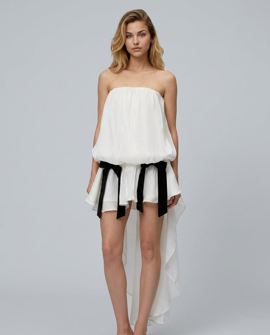 Noor | Strapless Ruched Bow Mini Dress