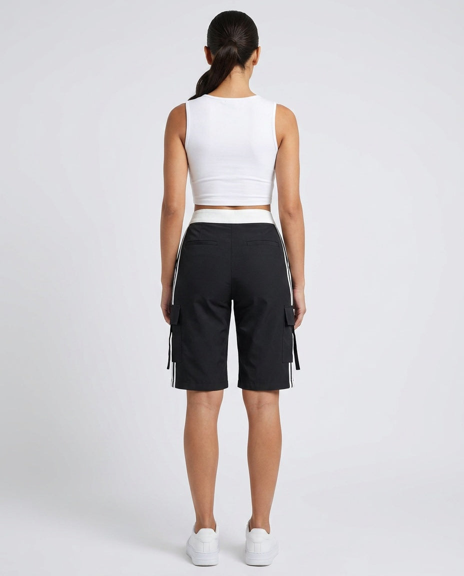 Antonella | Cargo Bermuda Shorts with Contrast Waistband