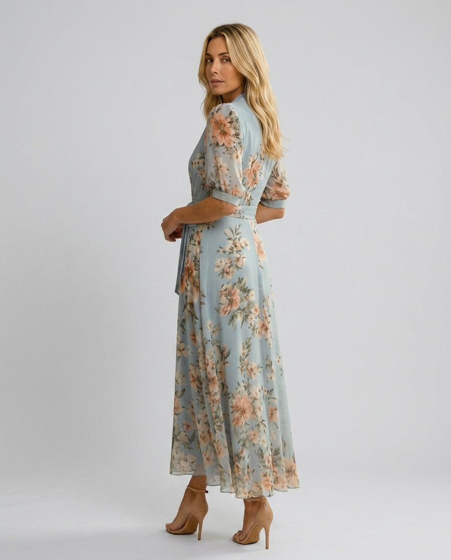 Valeria | Floral V-Neck Wrap Maxi Dress with Sash