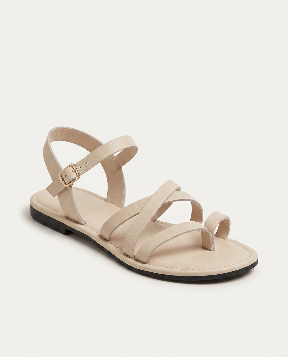 Revae | Strappy Toe Loop Flat Sandals with Ankle Strap
