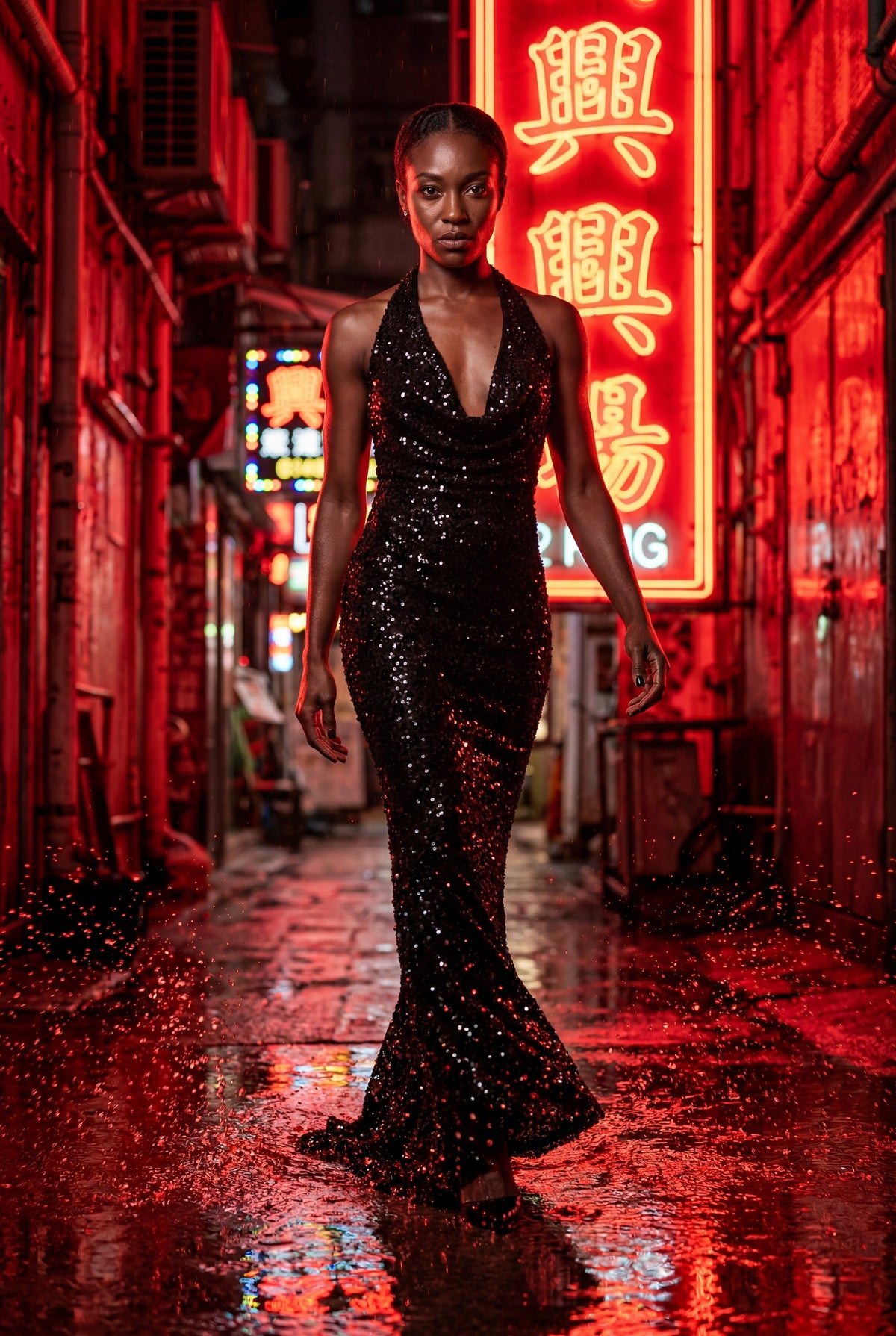 Brooke | Sequin Cowl Halter Open-Back Maxi Dress