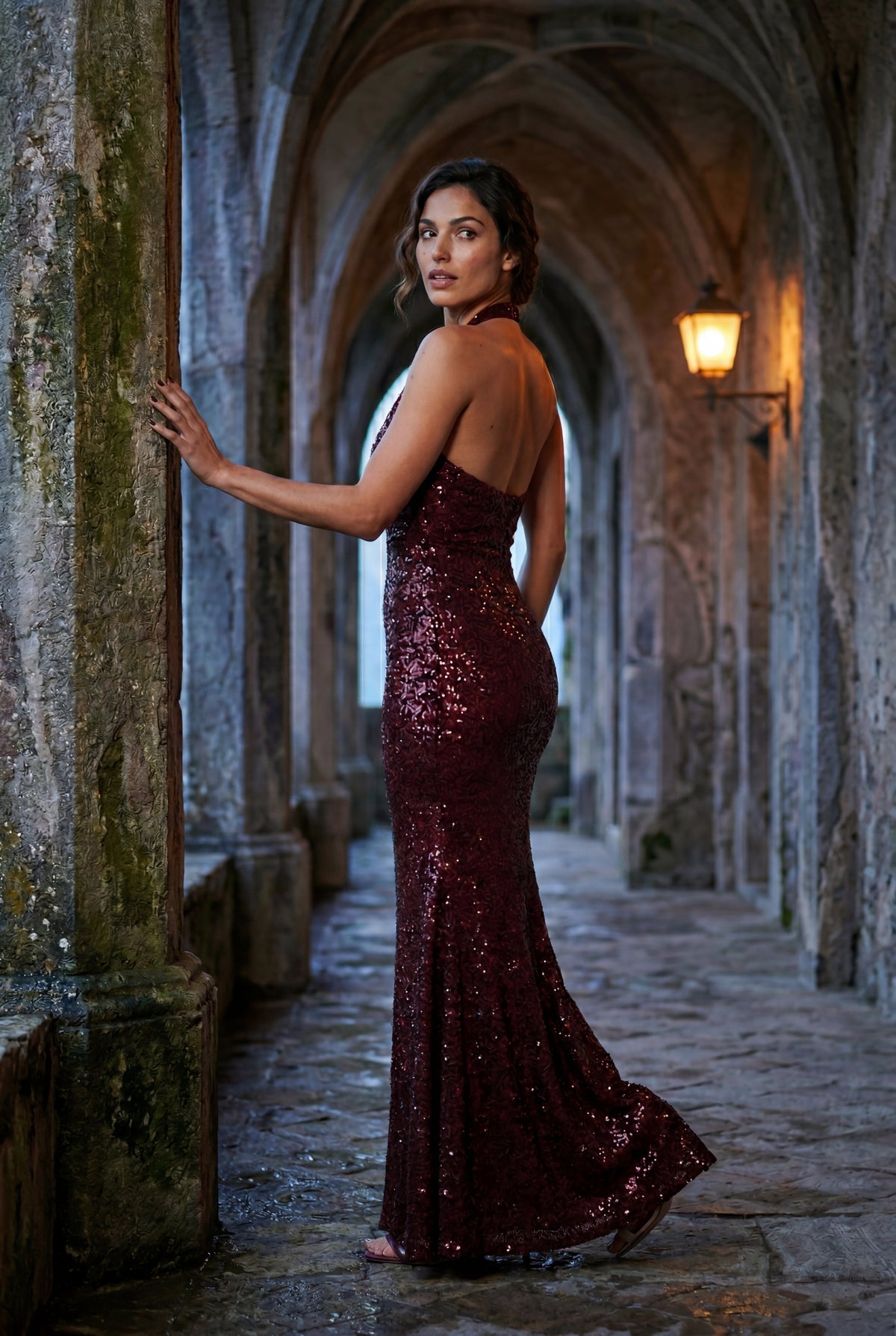 Brooke | Sequin Cowl Halter Open-Back Maxi Dress