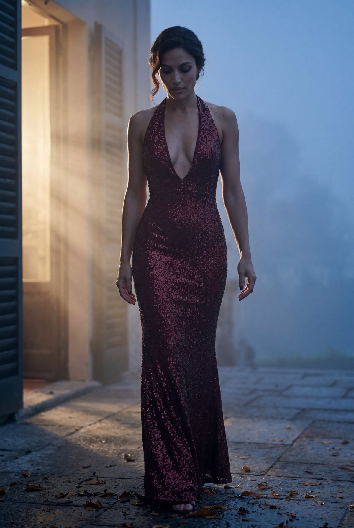 Brooke | Sequin Cowl Halter Open-Back Maxi Dress
