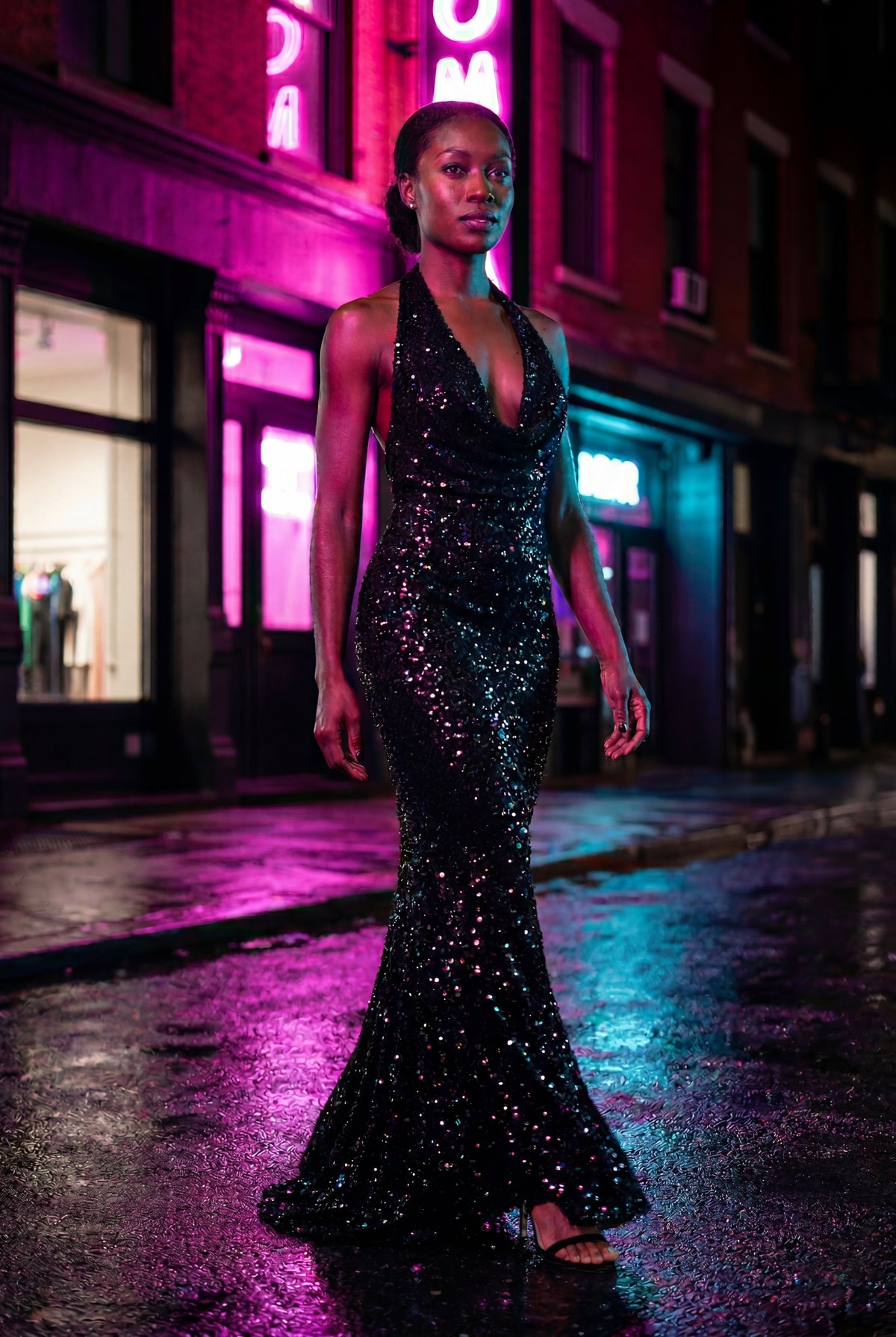 Brooke | Sequin Cowl Halter Open-Back Maxi Dress