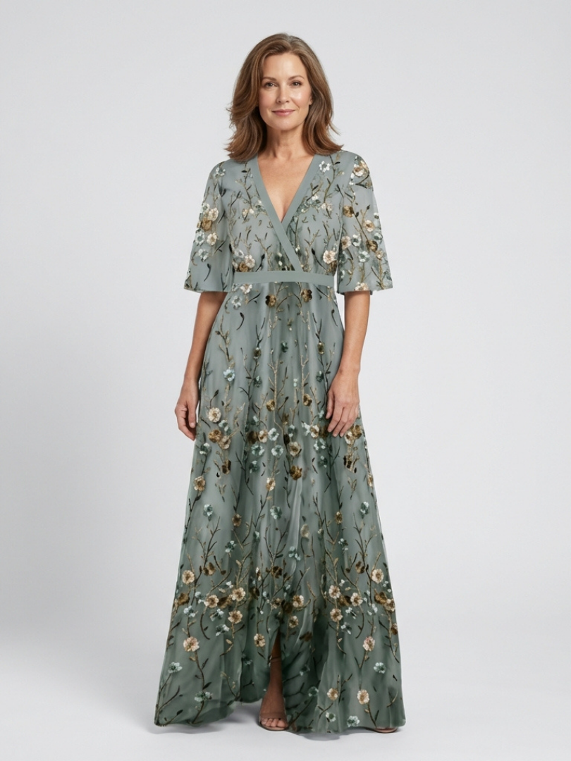 Talia | Floral V-Neck Short Sleeve Maxi Dress