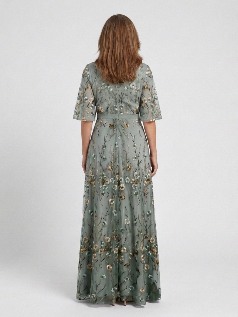 Talia | Floral V-Neck Short Sleeve Maxi Dress