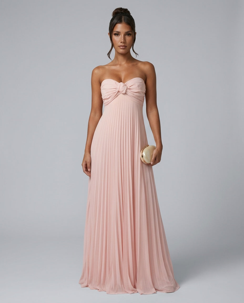 Marisol | Strapless Twist Front Pleated Maxi Dress