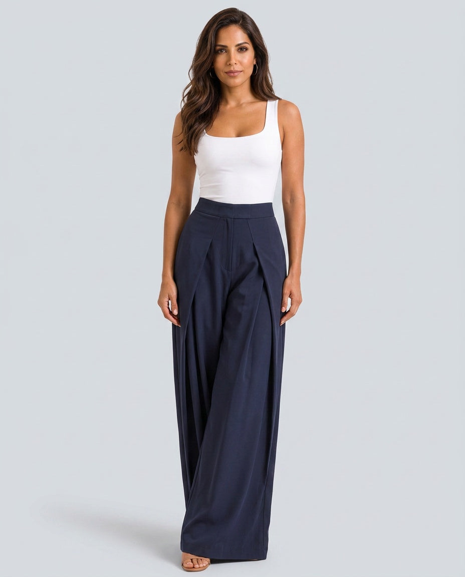 Wren | Mid-Rise Pleated Wide-Leg Ankle Trousers