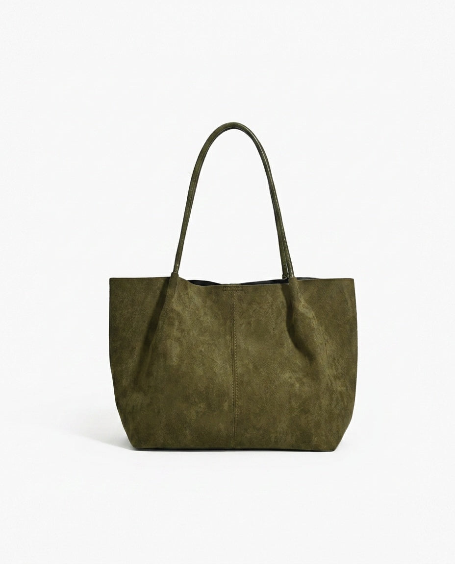 Retro Faux Suede Zip Tote Bag with Pouch
