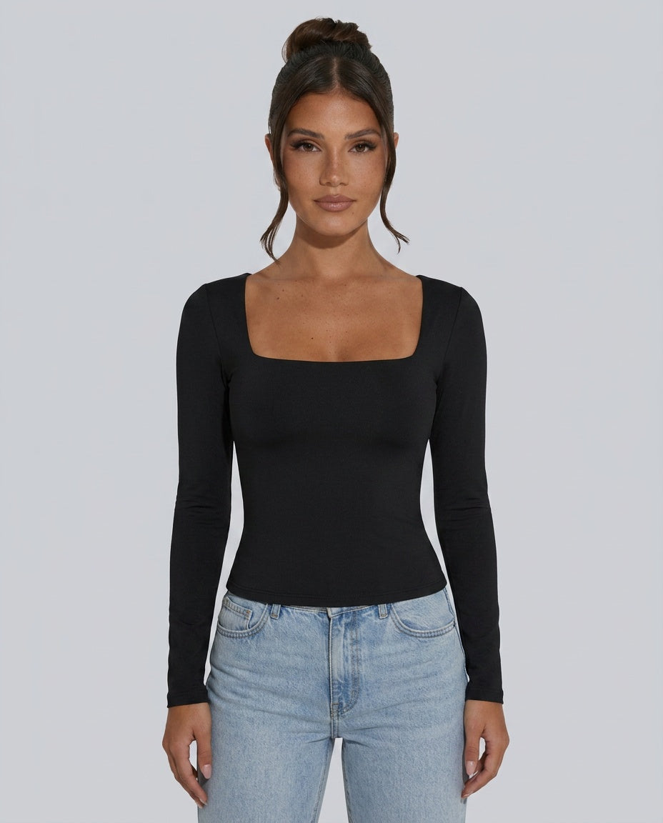 Belen | Long Sleeve Contour Fit Square Neck Top