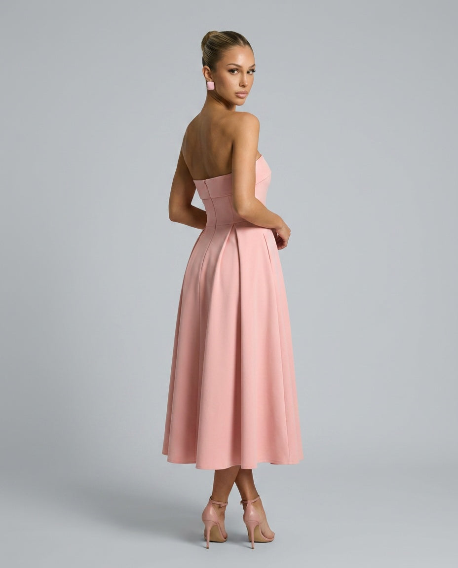Stella | Strapless Structured Bodice Midi Dress