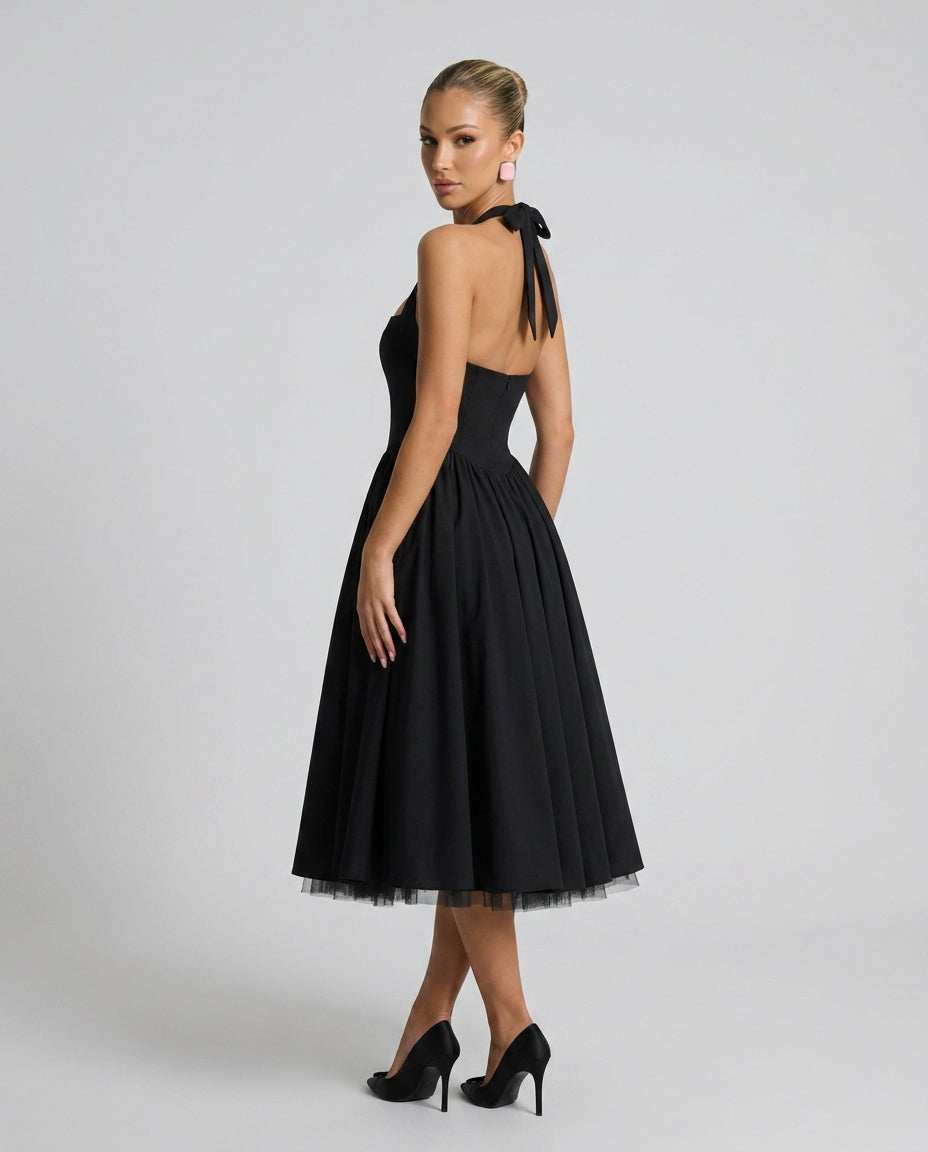 Mariana | Halter Corset Tulle Midi Dress