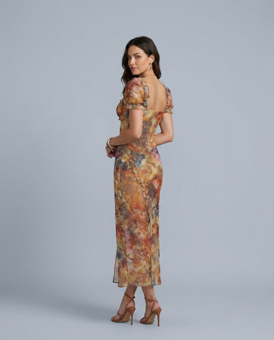 Ada | Watercolour Floral Ruched Midi Dress