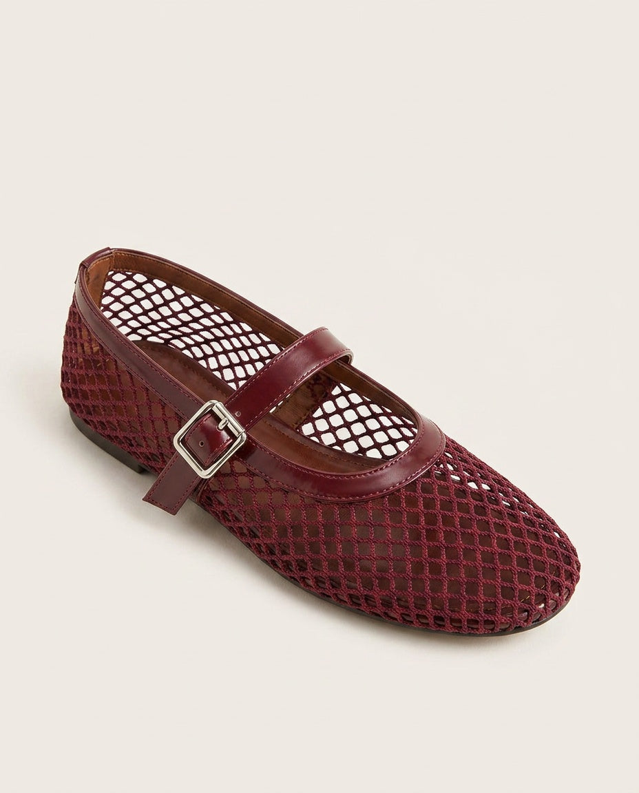 Renata | Round Toe Buckle Strap Mesh Ballet Flats