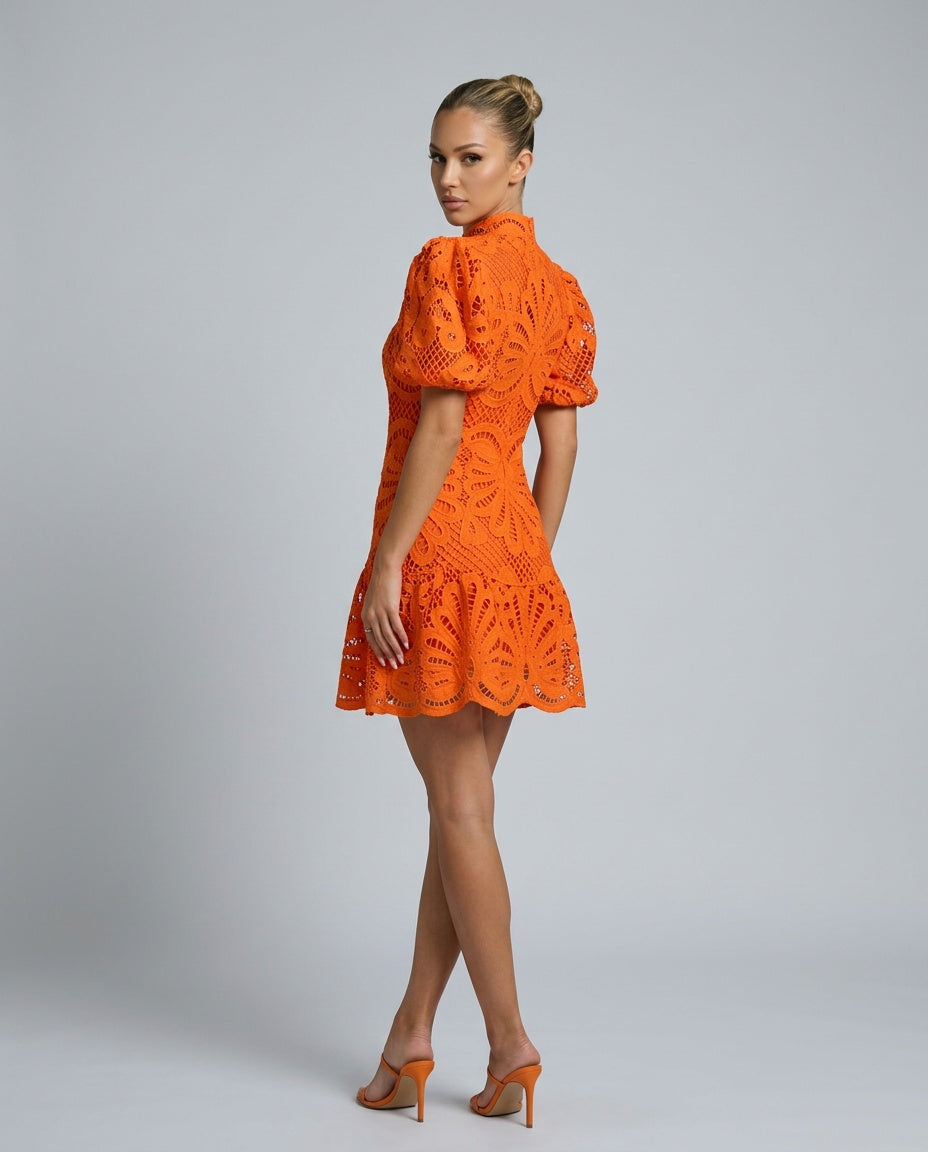 Ottilie | High Neck Puff Sleeve Lace Mini Dress