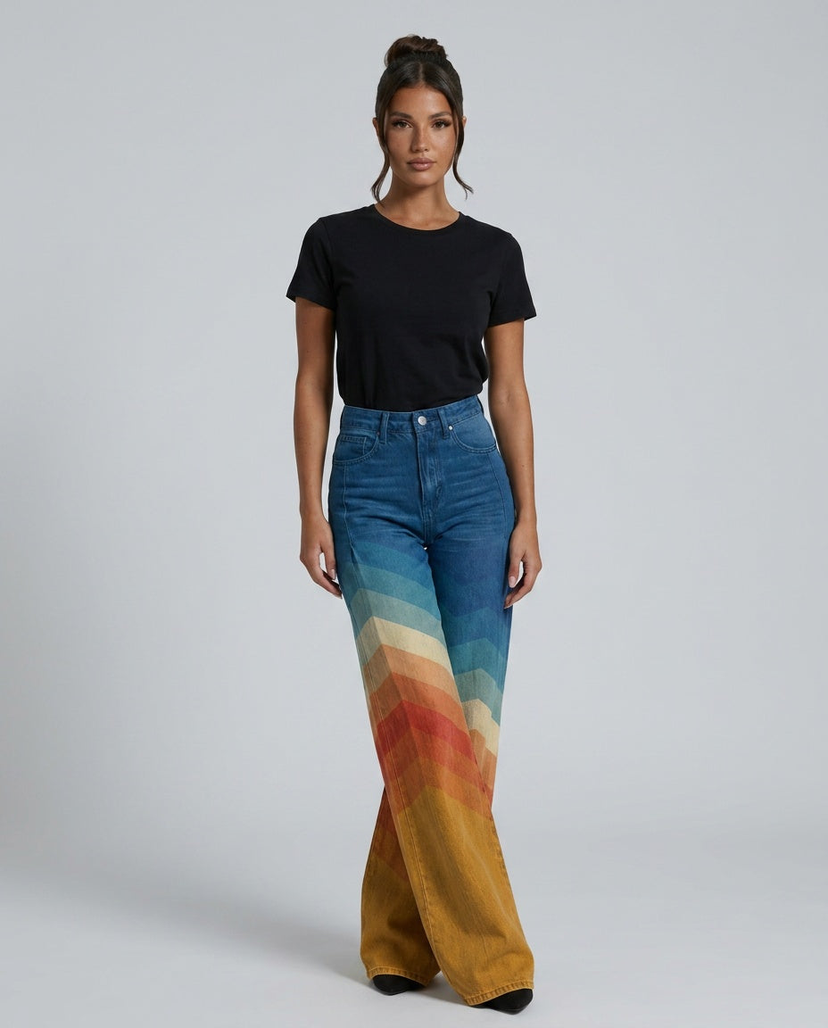 Adriana | Rainbow Gradient High-Waist Wide-Leg Jeans