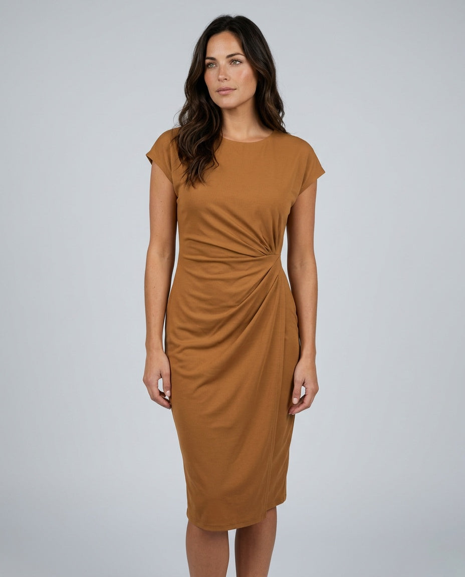 Mia | Waist Ruched Short Sleeve Midi Dress