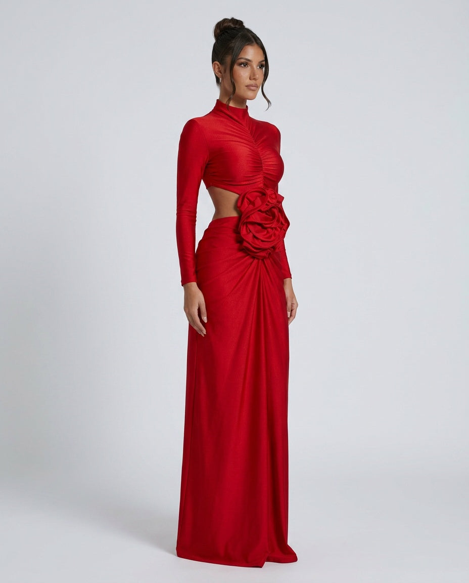 Alba | Long Sleeve Floral Cutout Maxi Dress