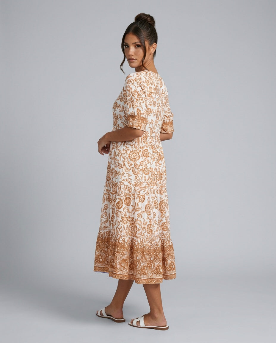Kinsley | V-Neck Floral Print Midi Dress