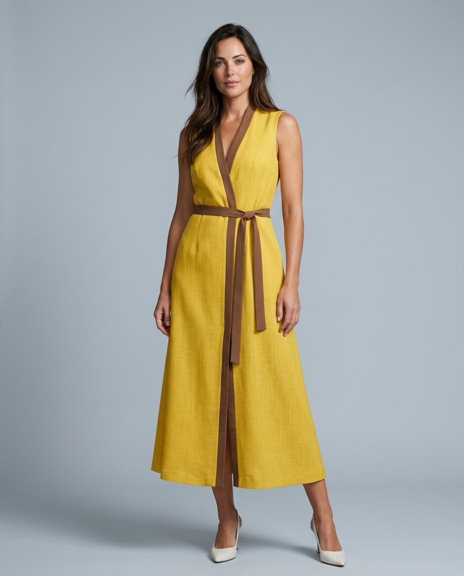 Ines | Sleeveless Contrasting Trim Midi Dress