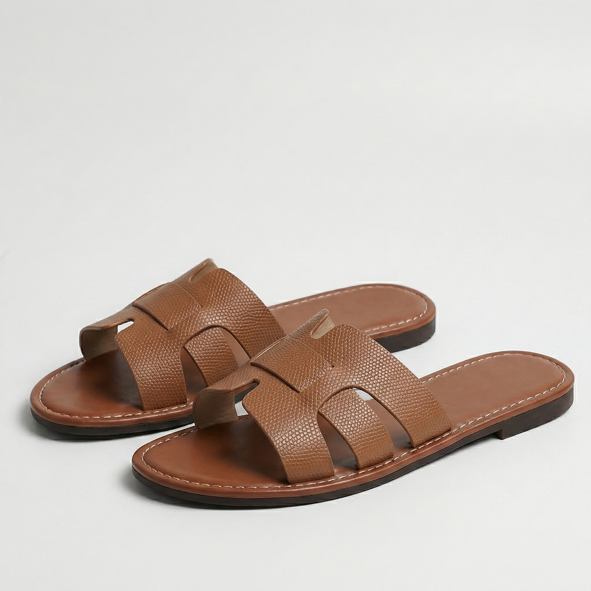 Amara | Leather-Look Flat Slide Sandals