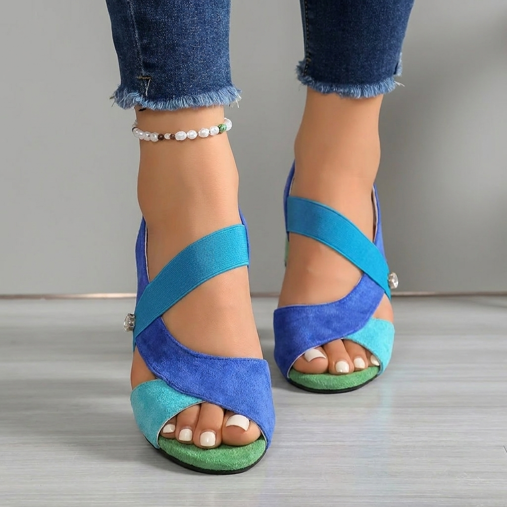 Azura | Ocean Blue Block Heel Sandals