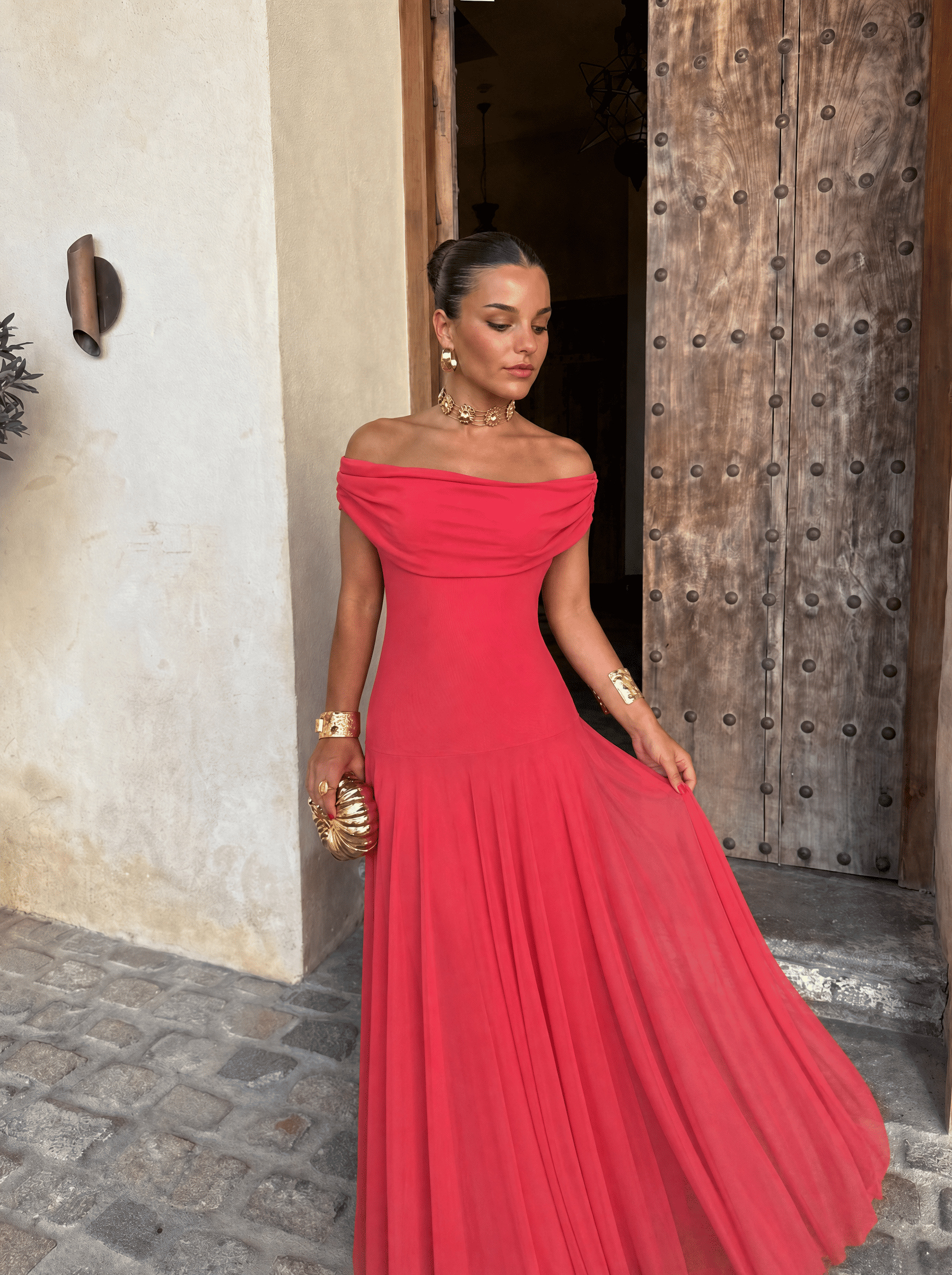 Everly | Off-Shoulder Draped Flowing Maxi Dress